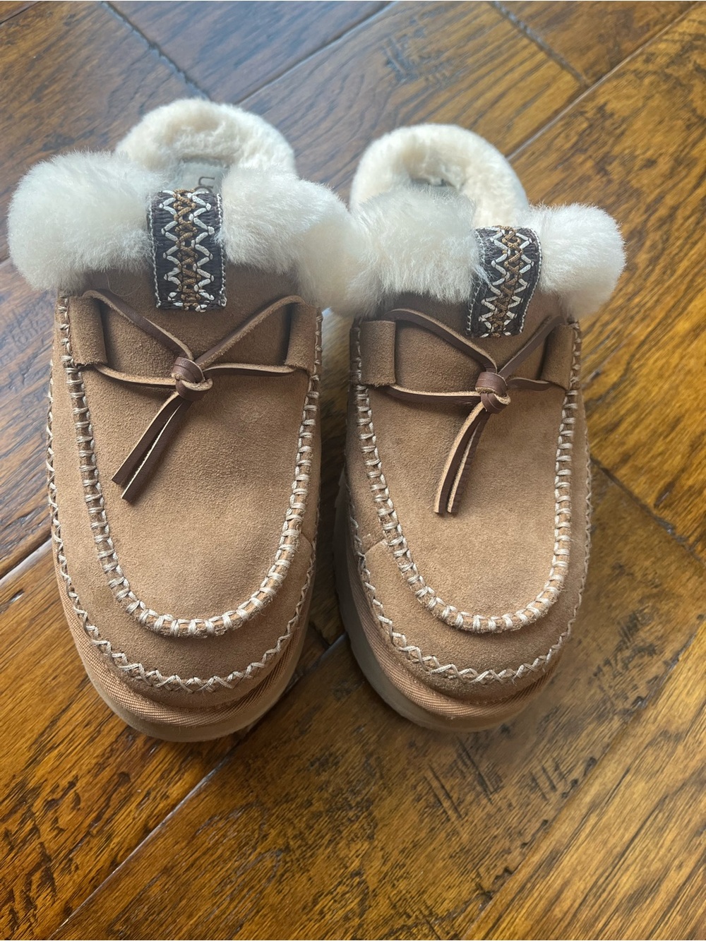 UGG  Chestnut Suede Shearling-Lined Moccasin Slippers